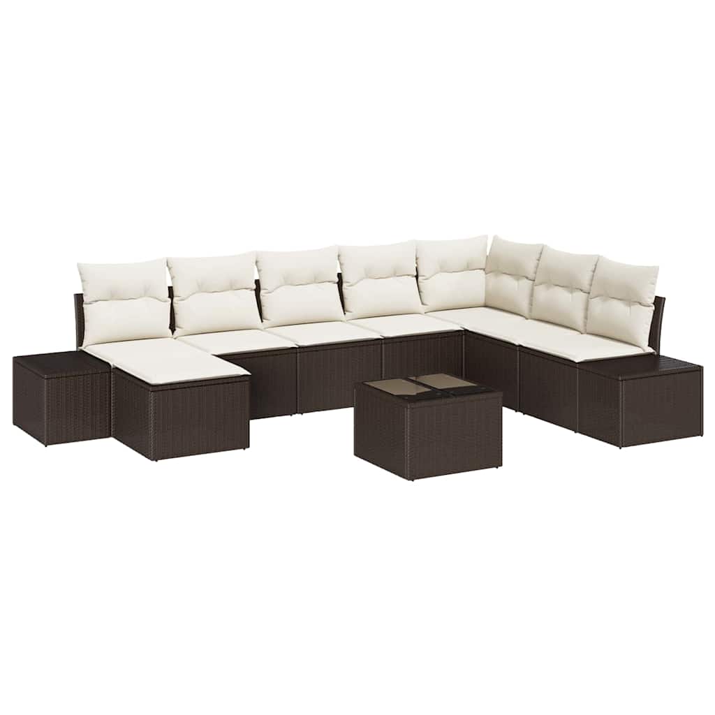 Havesofa Sæt med pude 9 pcs Brun polyrattan