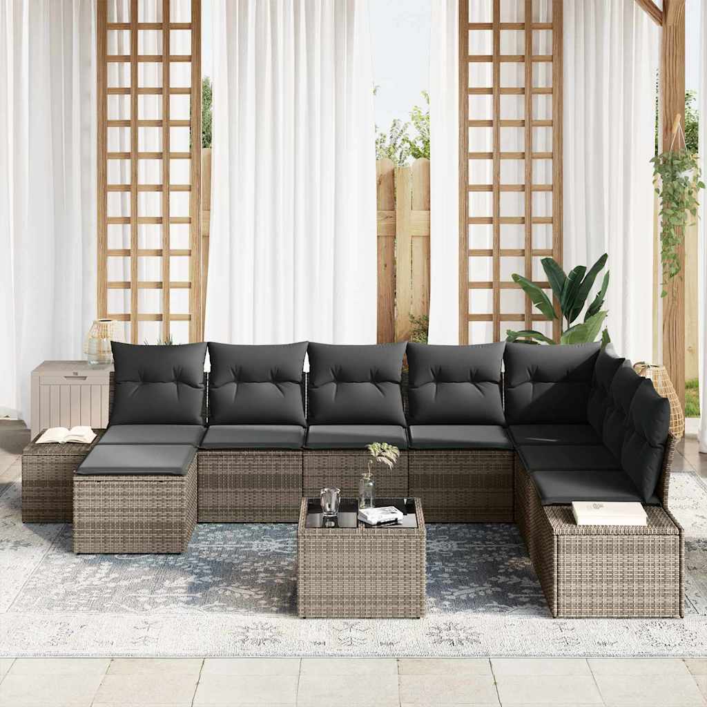 Havesofa Sæt med pude 9 pcs Lysegrå polyrattan