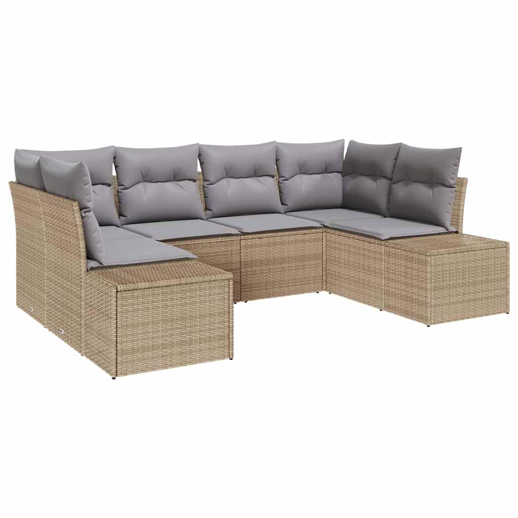 Havesofa Sæt med pude 6 pcs Beige polyrattan