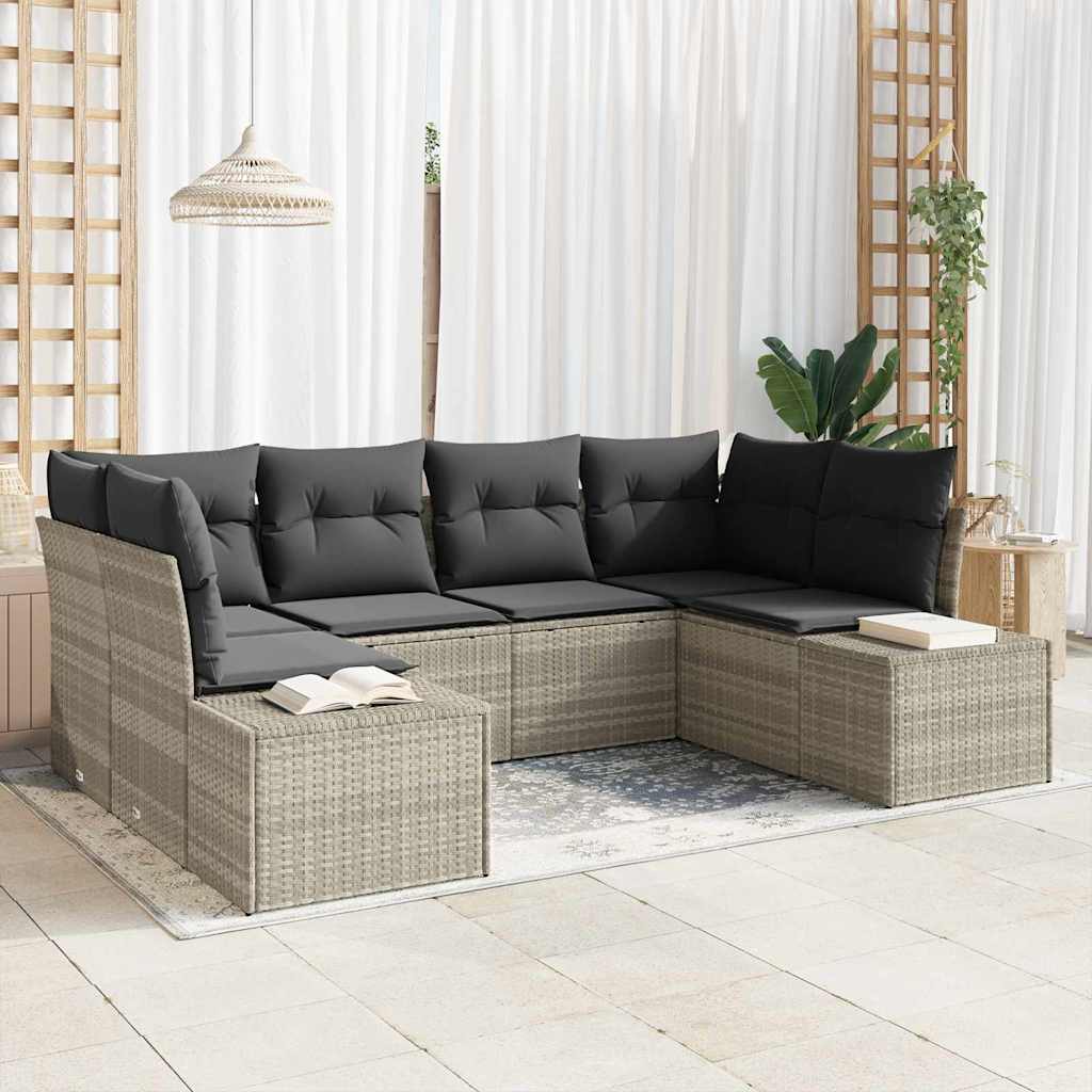 Havesofa Sæt 6 stk. Lysegrå polyrattan