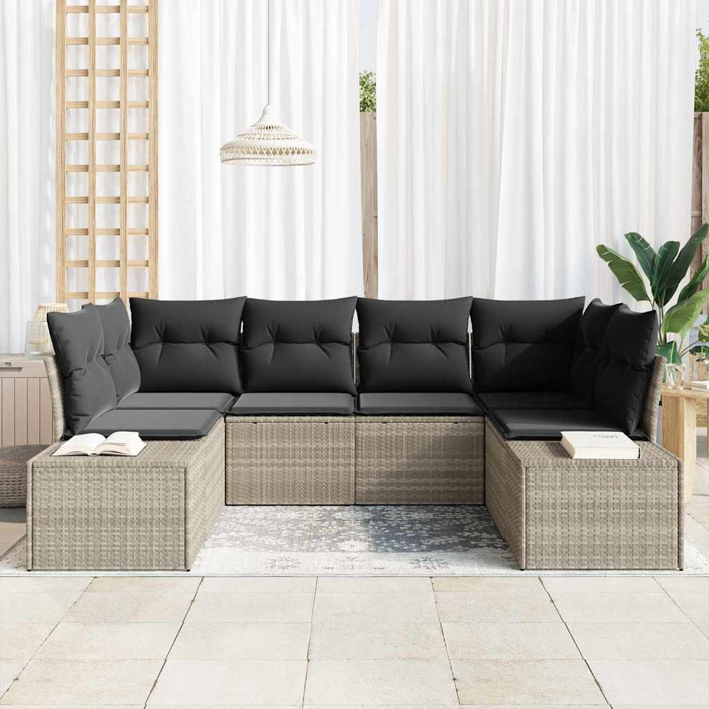 Havesofa Sæt 6 stk. Lysegrå polyrattan