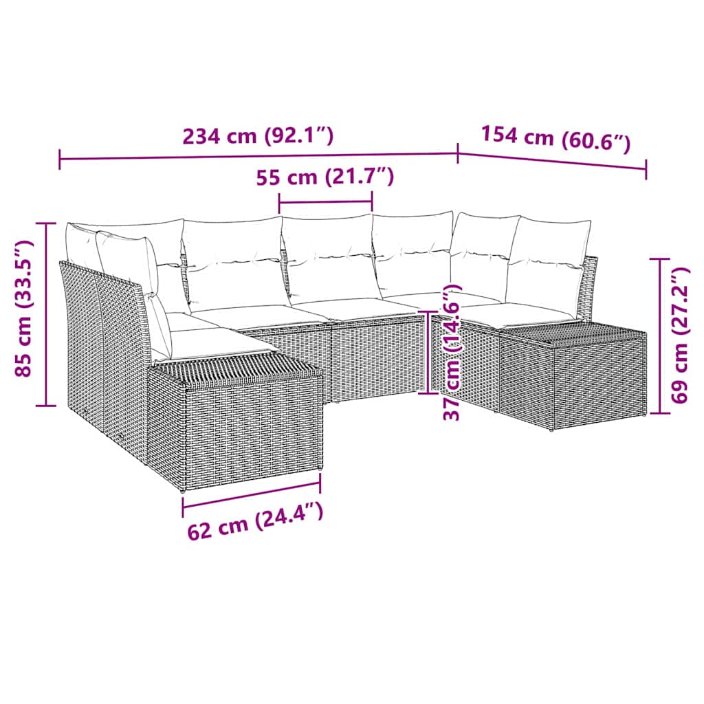 Havesofa Sæt 6 stk. Lysegrå polyrattan