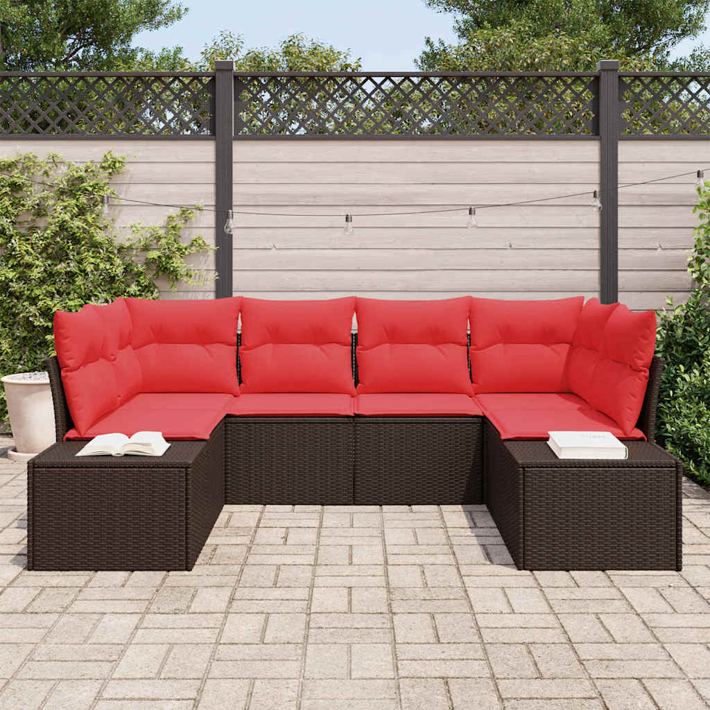 Havesofa Sæt med pude 6 pcs Brun polyrattan