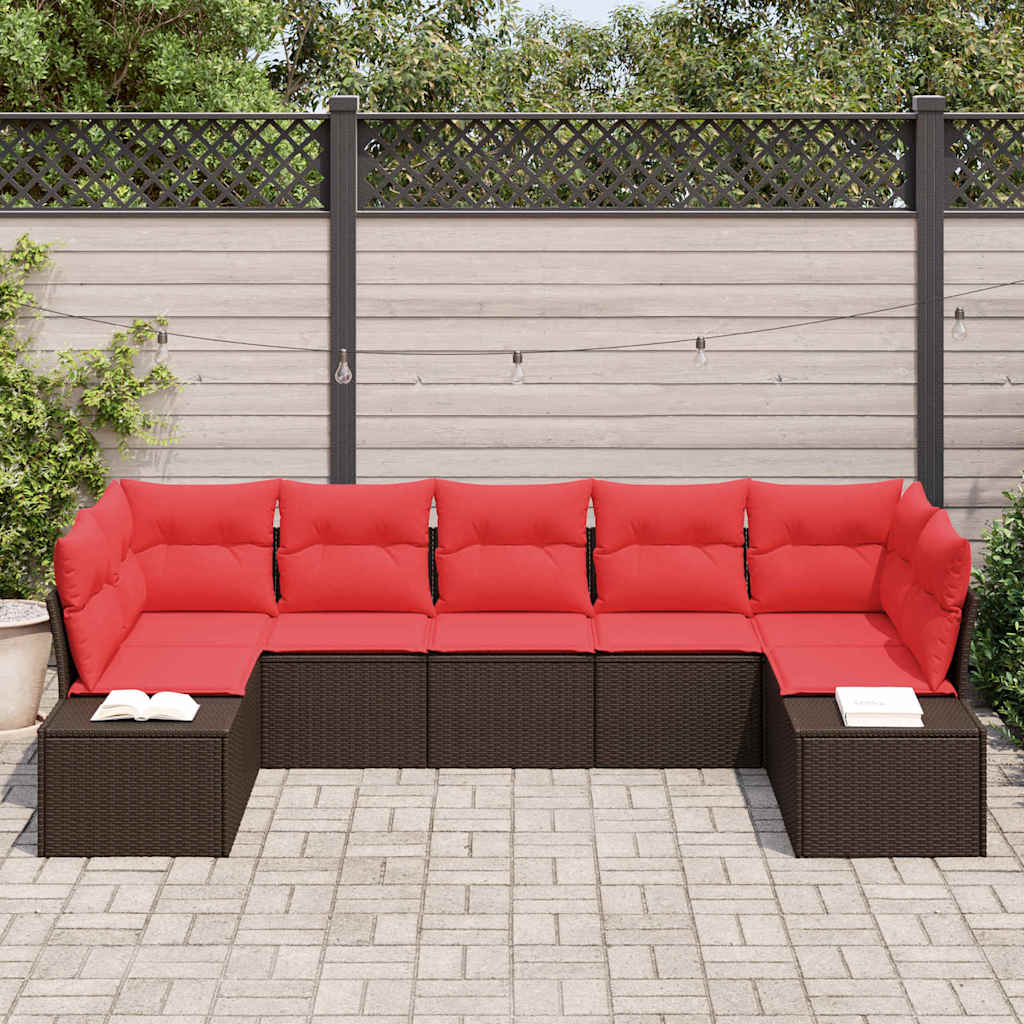 Havesofa Sæt med pude 7 pcs Brun polyrattan