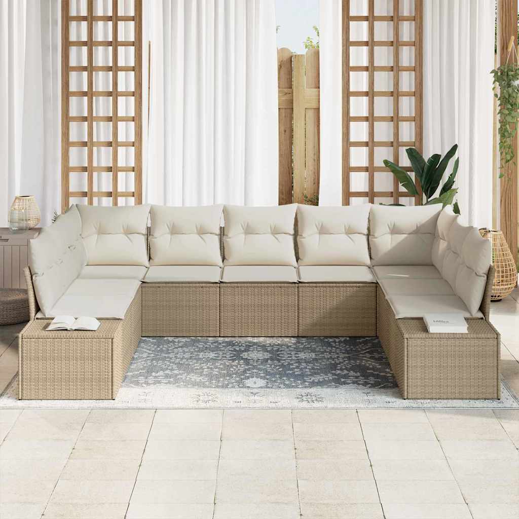 Havesofa Sæt med pude 9 pcs Beige polyrattan