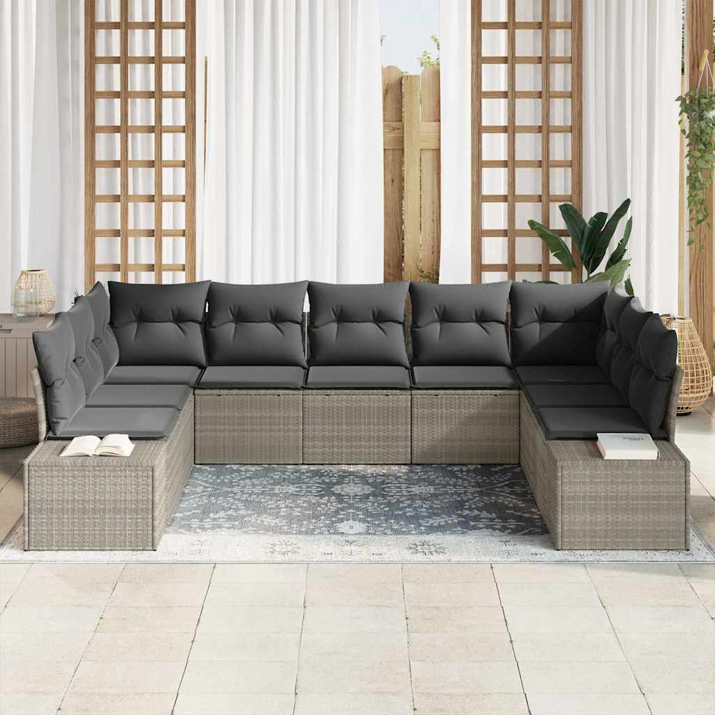 Havesofa Sæt 9 stk. Lysegrå polyrattan