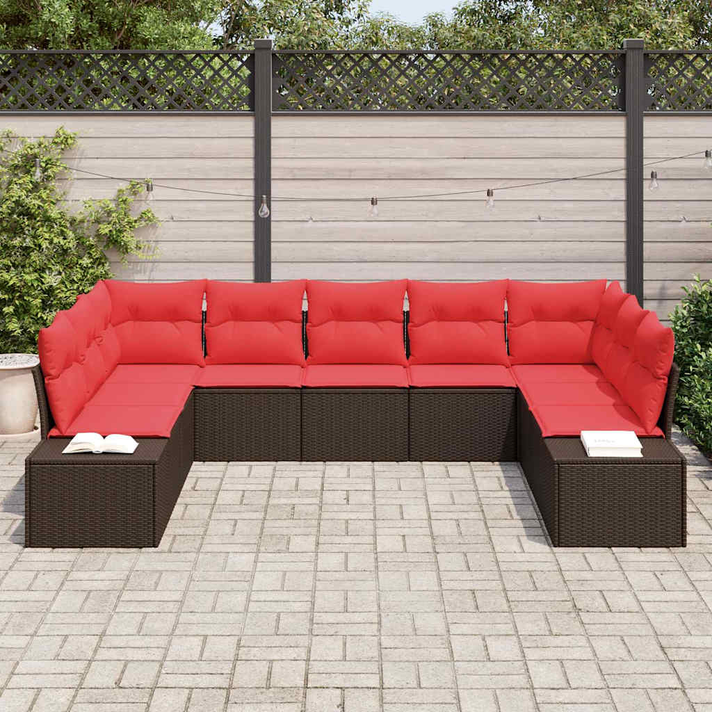 Havesofa Sæt med pude 9 pcs Brun polyrattan