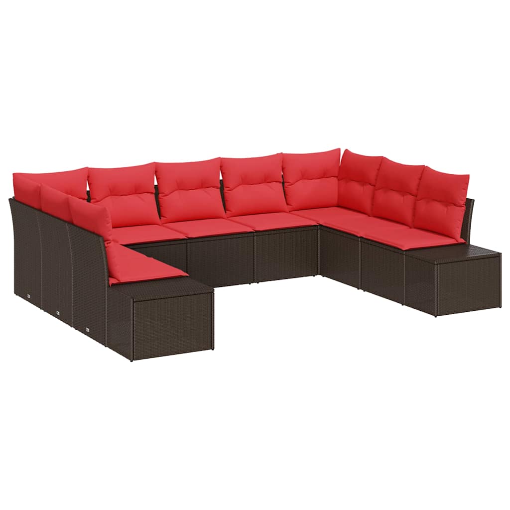 Havesofa Sæt med pude 9 pcs Brun polyrattan