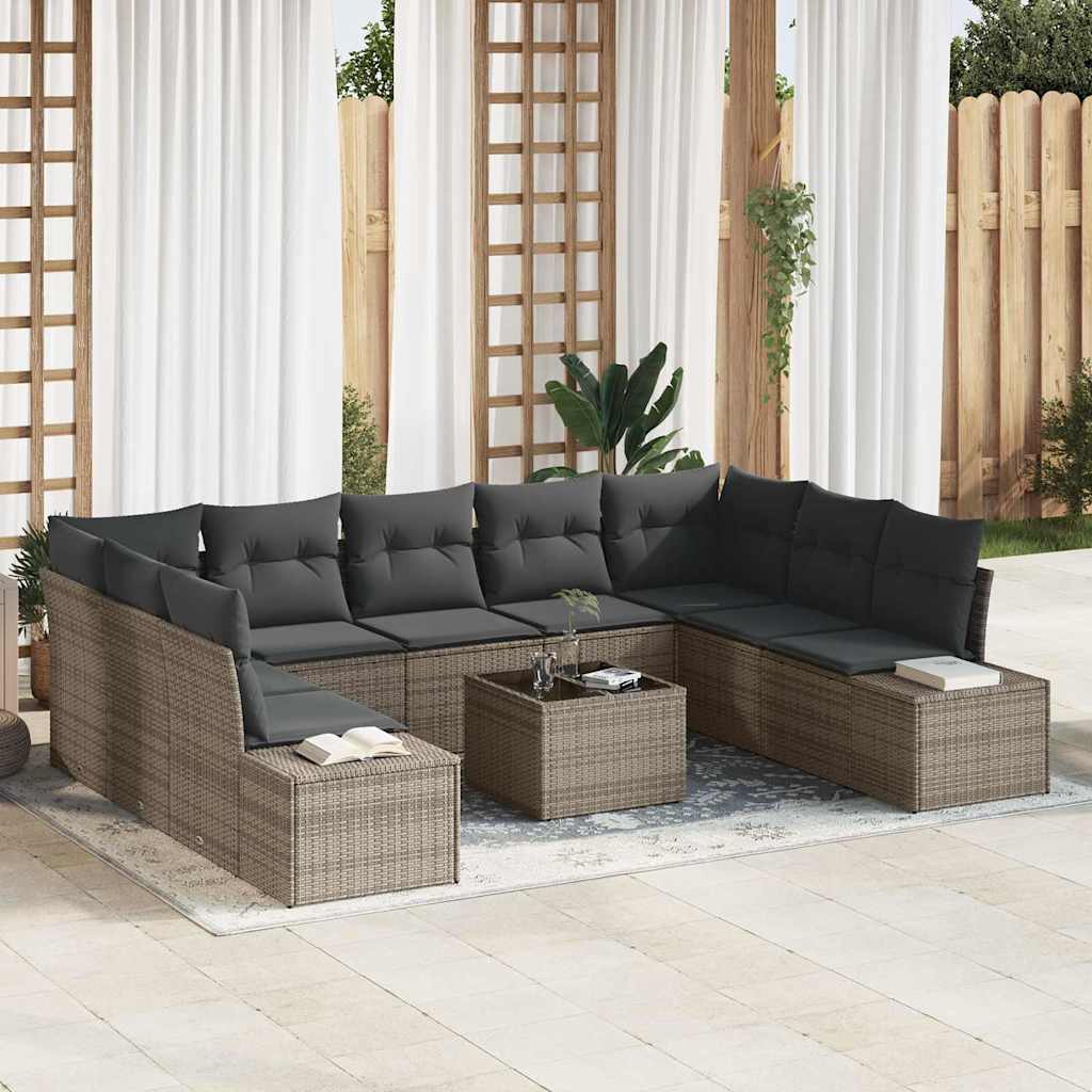 Havesofa Sæt 10 stk. Grå polyrattan