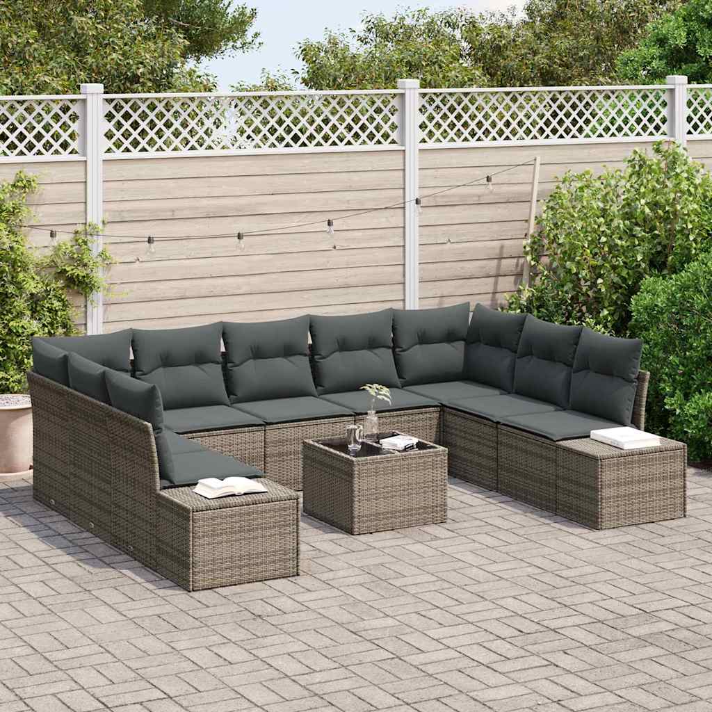 Havesofa Sæt 10 stk. Grå polyrattan