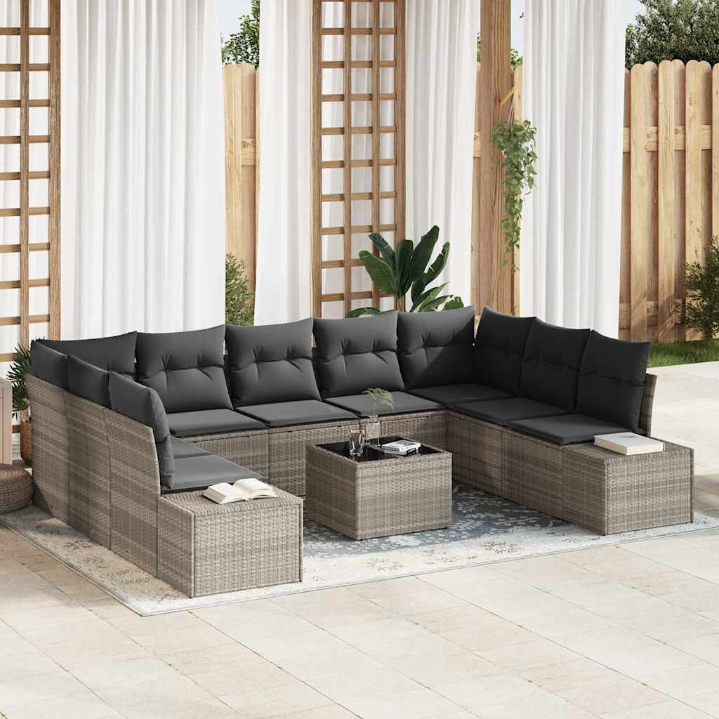 Havesofa Sæt 10 stk. Lysegrå polyrattan