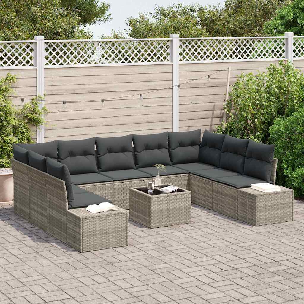 Havesofa Sæt 10 stk. Lysegrå polyrattan