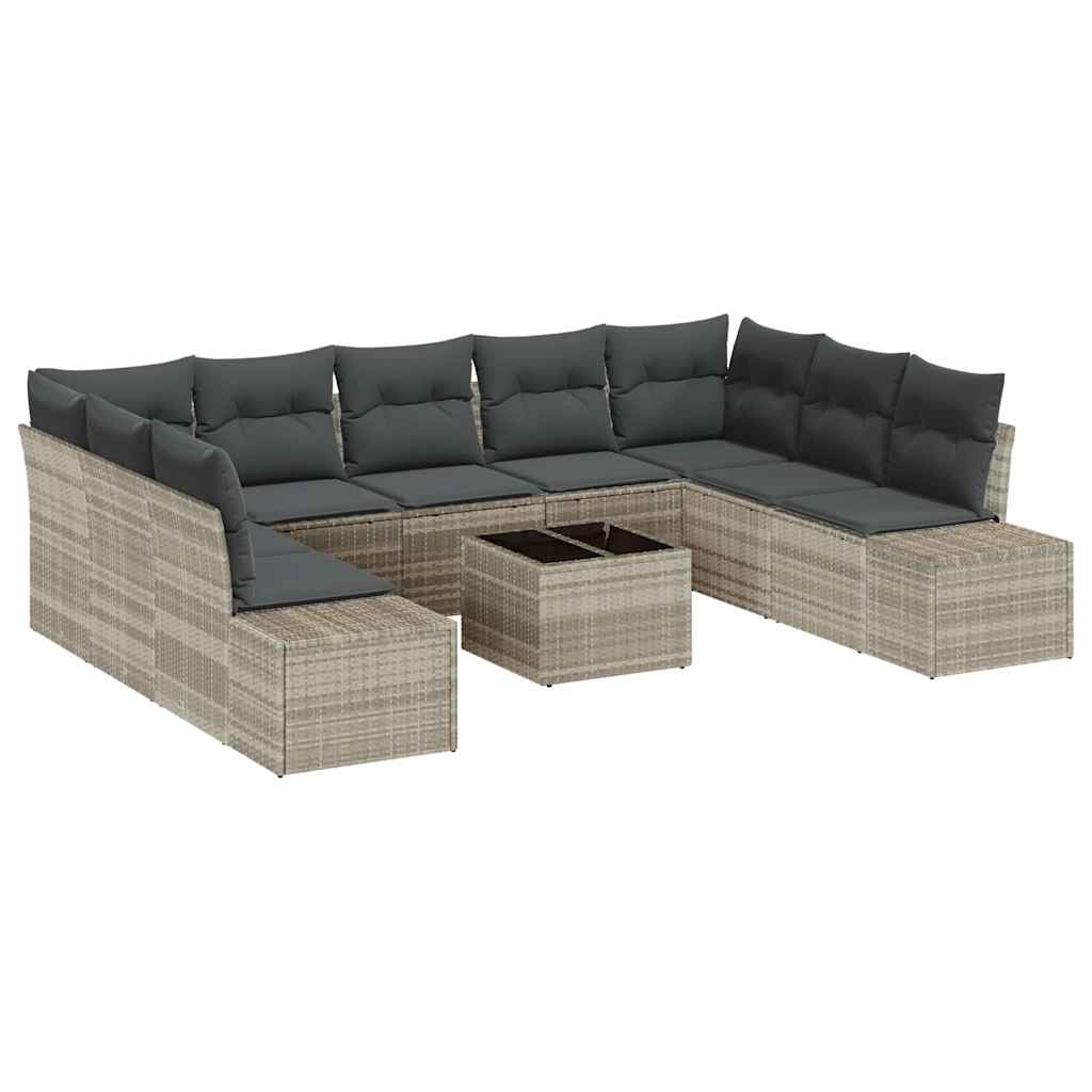Havesofa Sæt 10 stk. Lysegrå polyrattan