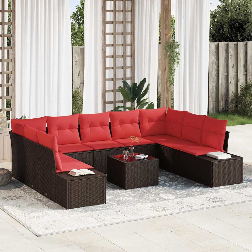 Havesofa Sæt med pude 10 pcs Brun polyrattan