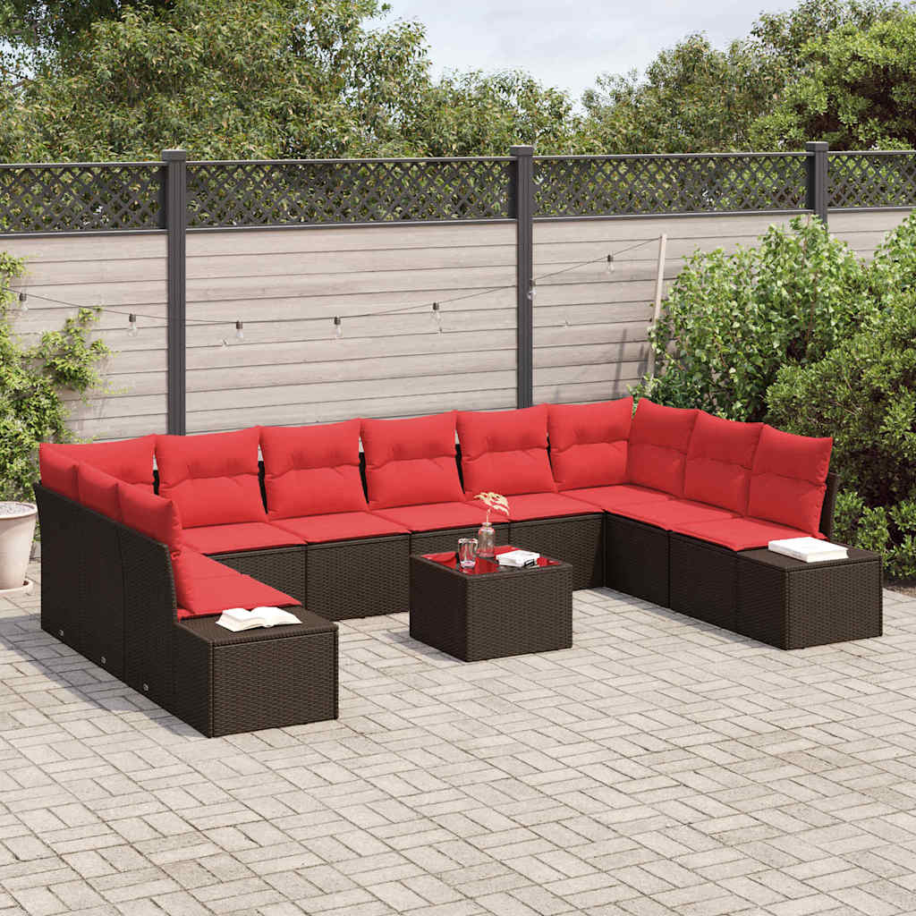 Havesofa Sæt med pude 11 pcs Brun polyrattan