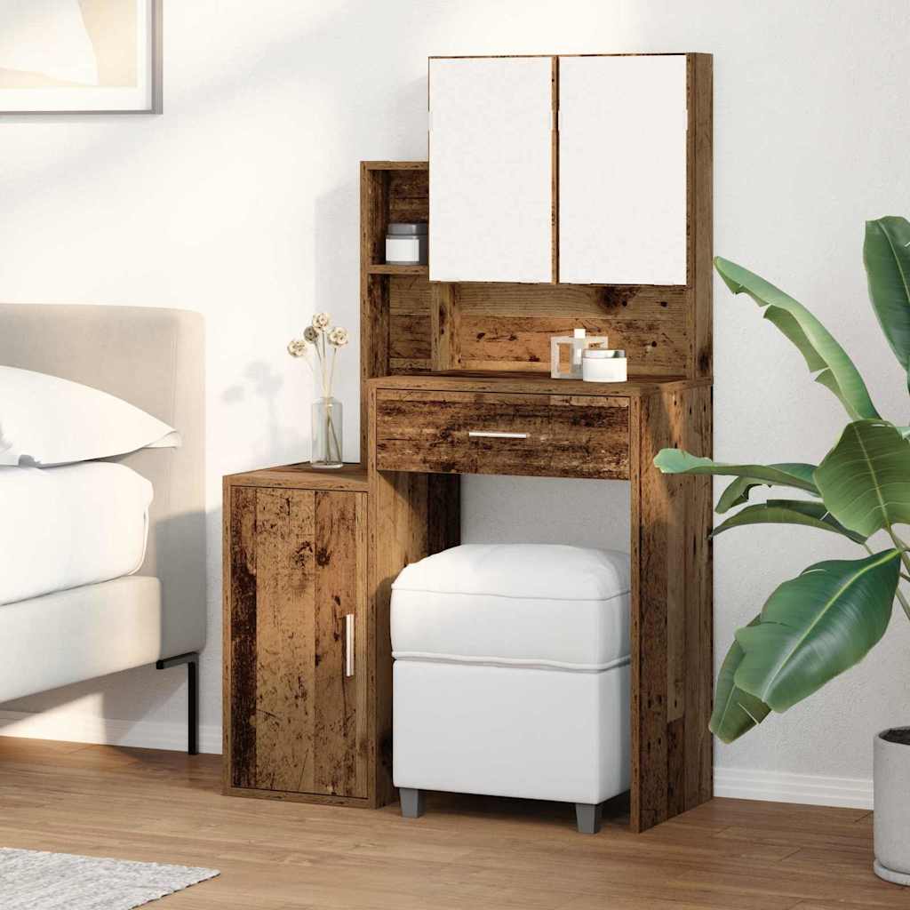 Klædeskab med dør Gammelt træ 80 x 35 x 132 cm Konstrueret træ