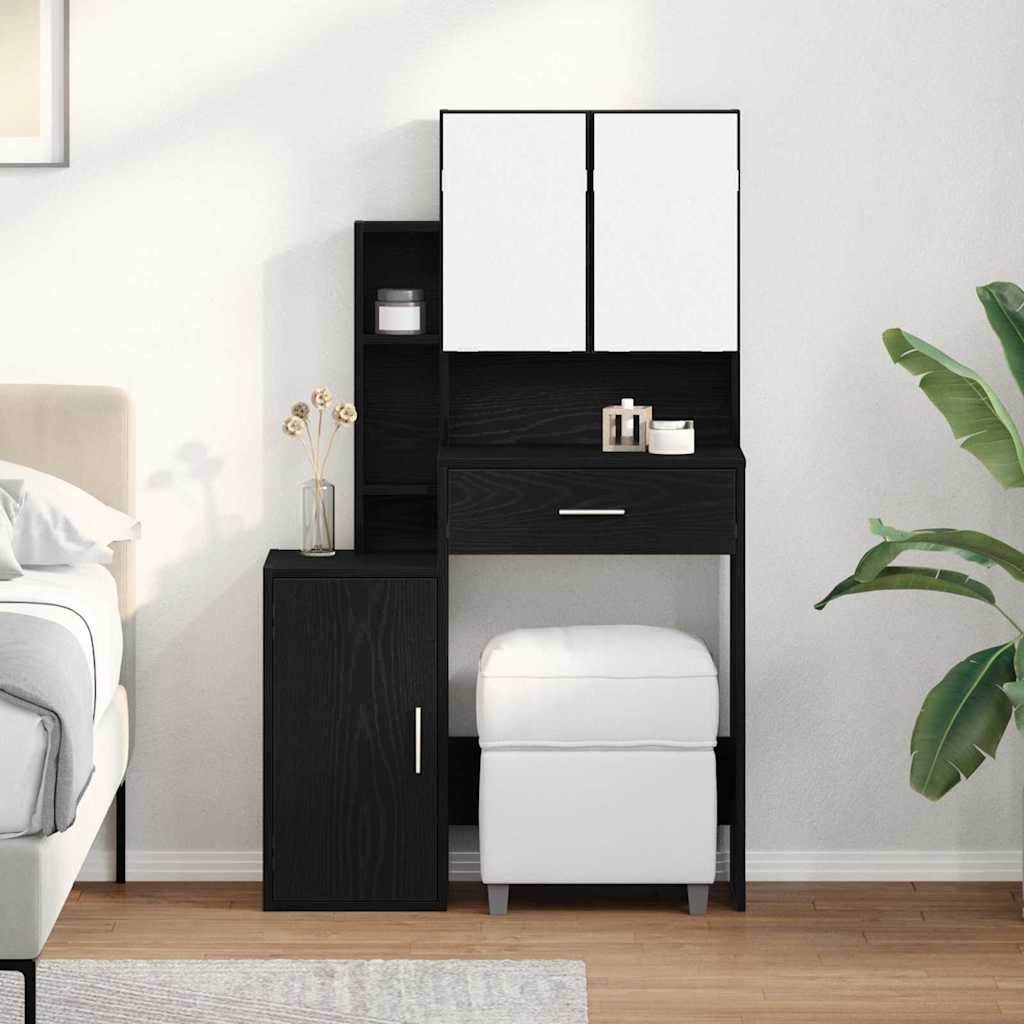 Klædeskab med skuffe Sort eg 80 x 35 x 132 cm Konstrueret træ