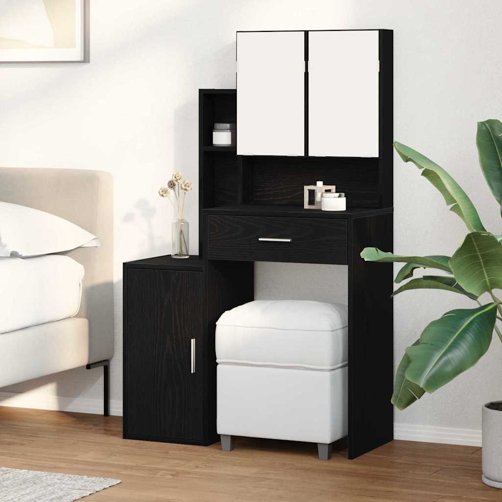 Klædeskab med skuffe Sort eg 80 x 35 x 132 cm Konstrueret træ