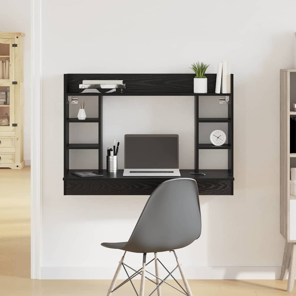 Væghængt skrivebord Sort eg Konstrueret træ 105 x 48 x 75 cm