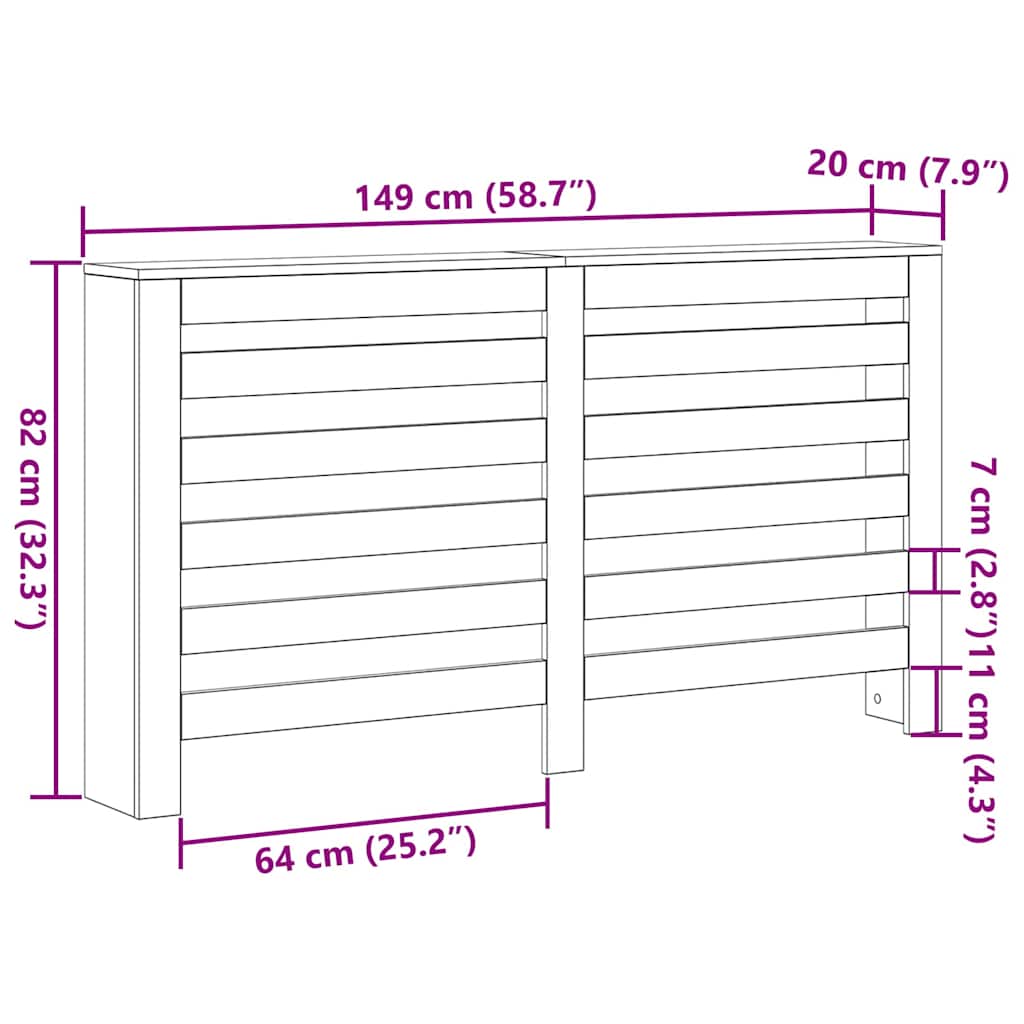 Radiatorcover Sort eg 149 x 20 x 82 cm Konstrueret træ
