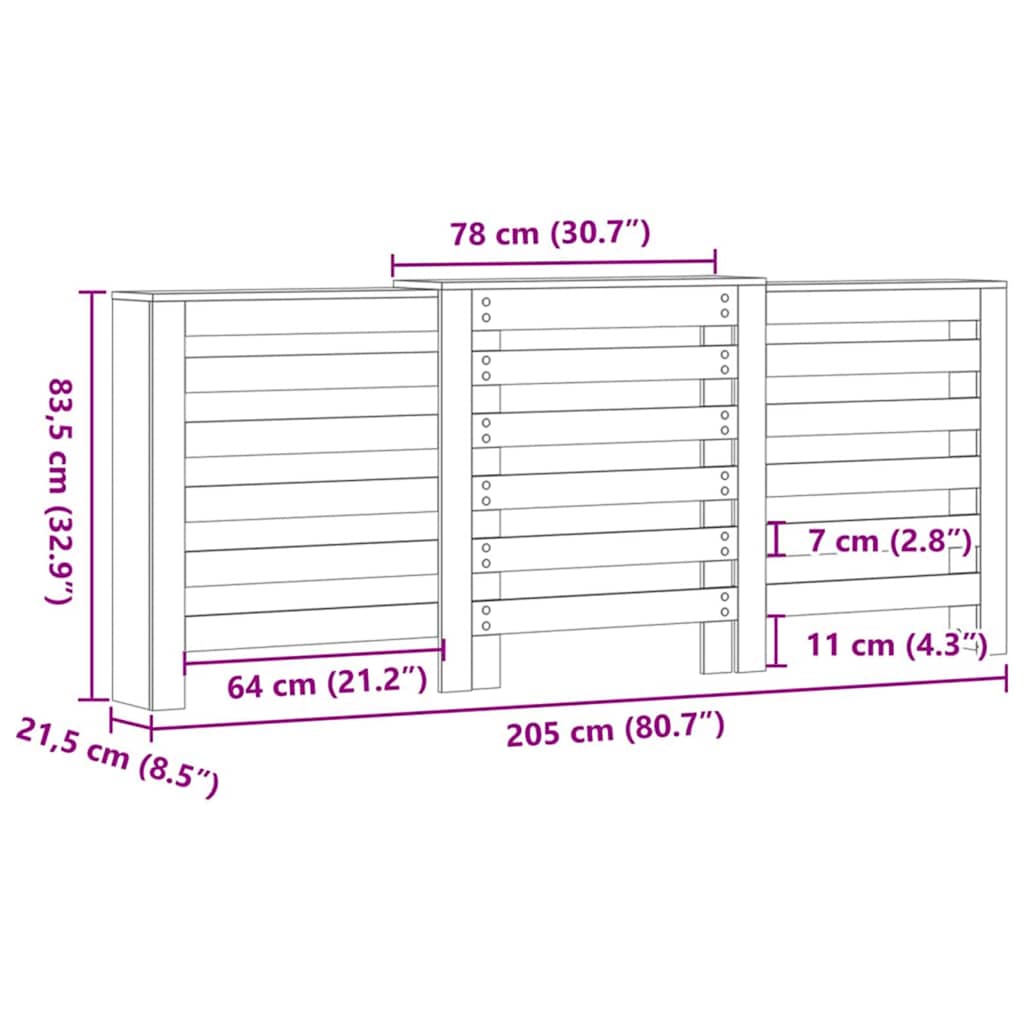 Radiatorcover Sort eg 205 x 21,5 x 83,5 cm Konstrueret træ