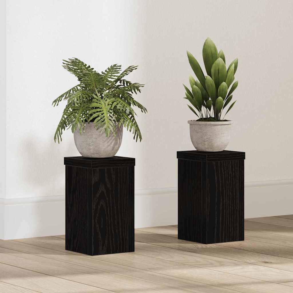 Planteholder sæt - 2 stk. i sort eg, 10 × 10 × 18 cm, konstrueret træ