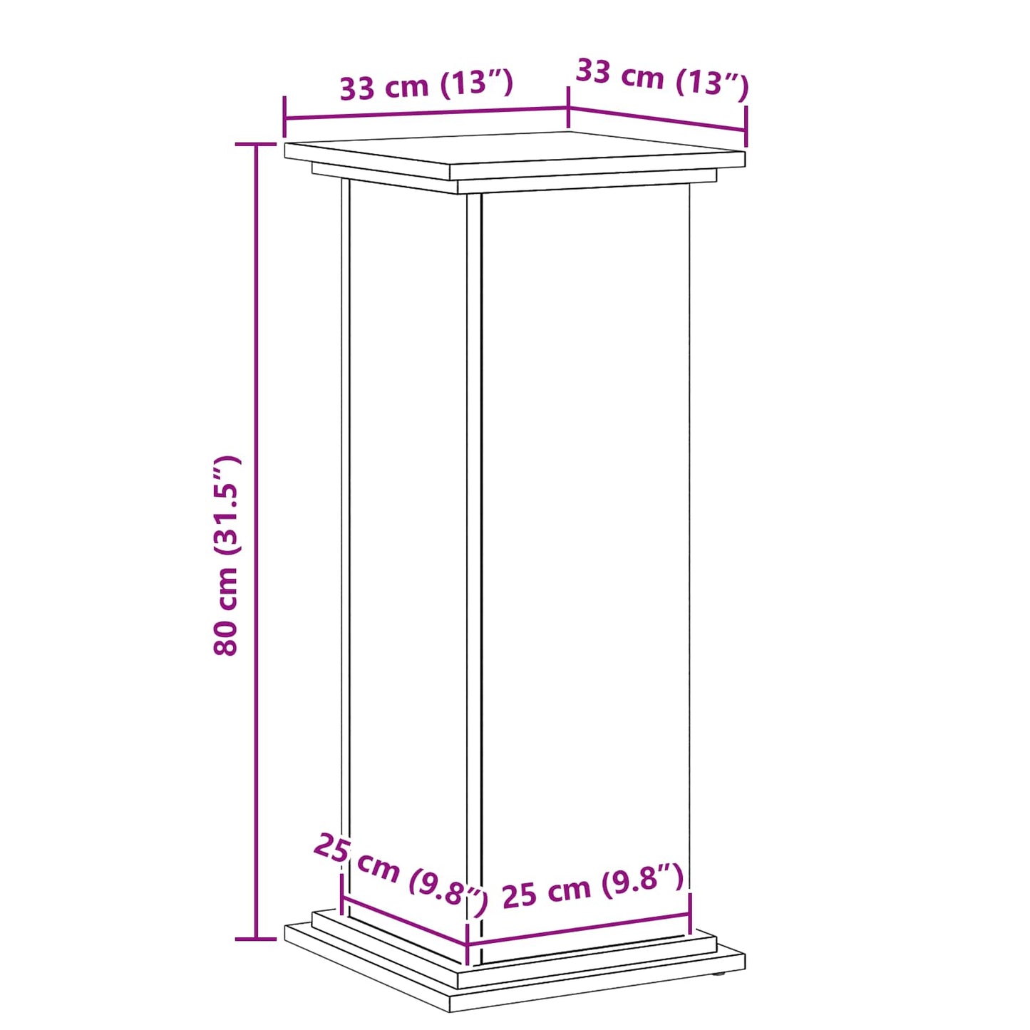 Planteholder Sort eg 33 x 33 x 80 cm Konstrueret træ