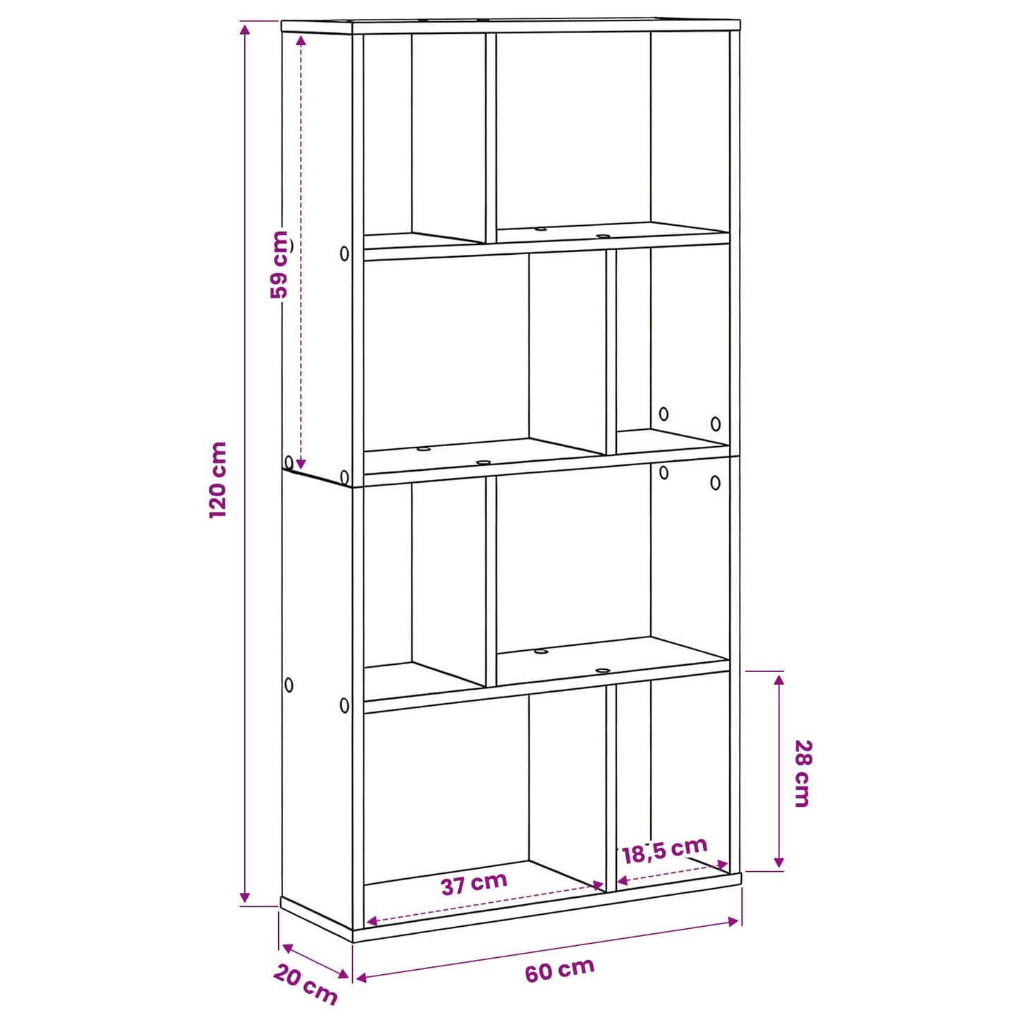 Bogskab 8 niveauer 60 x 20 x 120,5 cm Konstrueret træ Sort eg