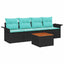 Havesofa Sæt med pude 5 pcs Sort polyrattan