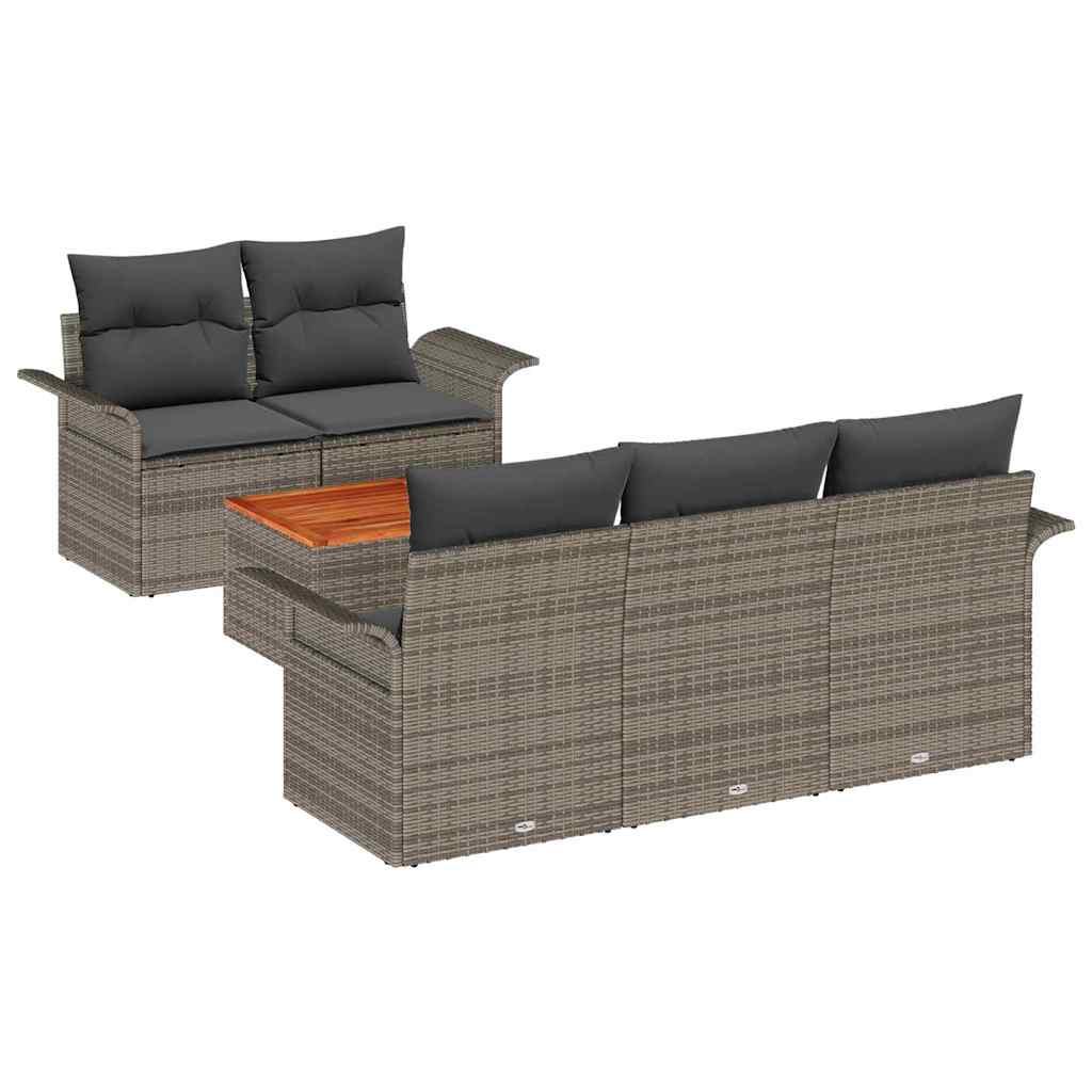 Havesofa Sæt med pude 6 pcs Grå polyrattan