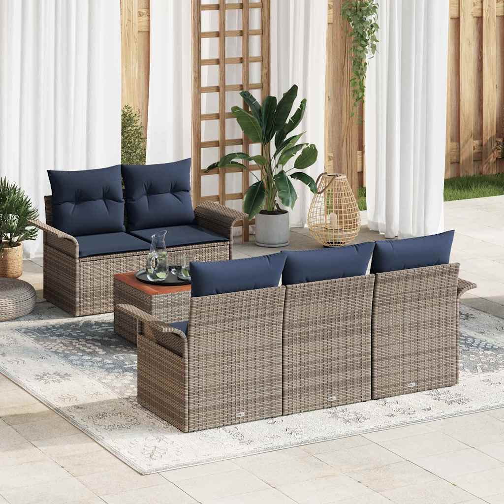 Havesofa Sæt med pude 6 pcs Grå polyrattan