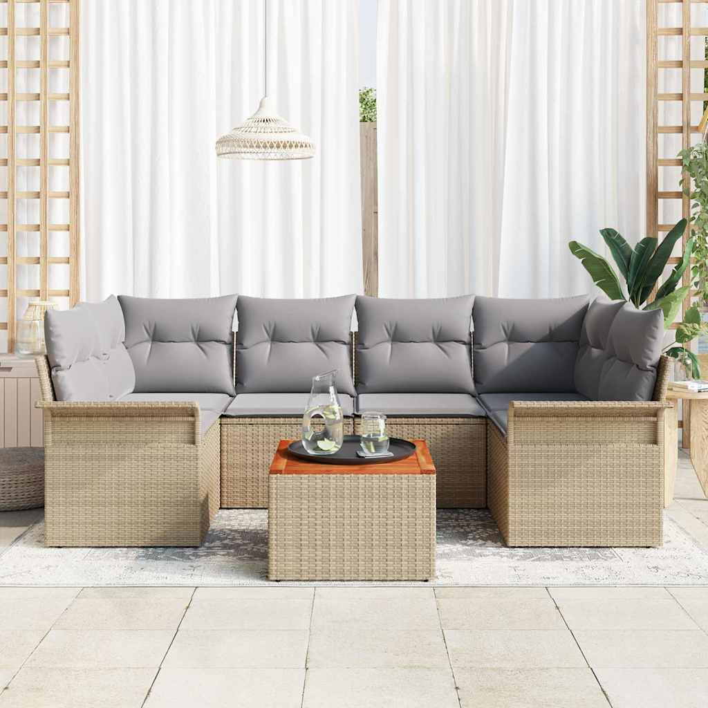 Havesofa Sæt med pude 7 pcs Beige polyrattan