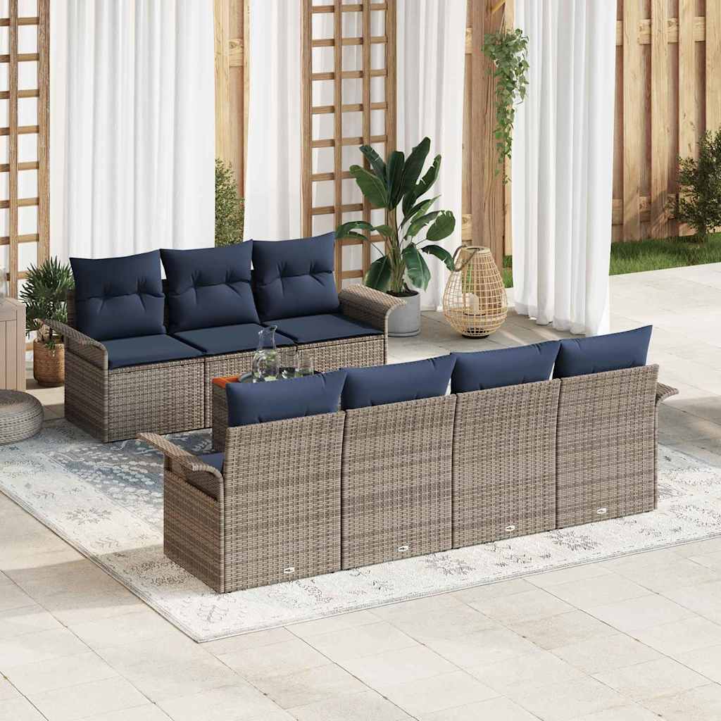 Havesofa Sæt med pude 8 pcs Grå polyrattan