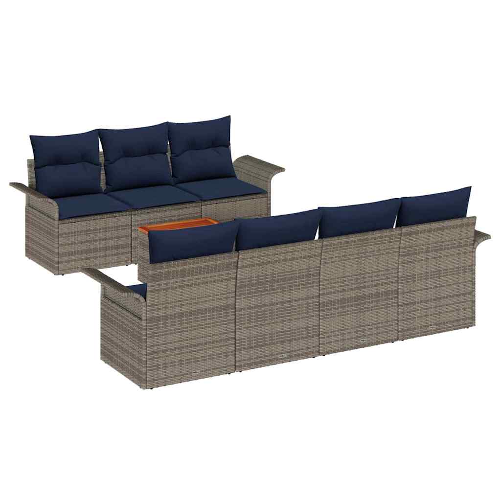 Havesofa Sæt med pude 8 pcs Grå polyrattan