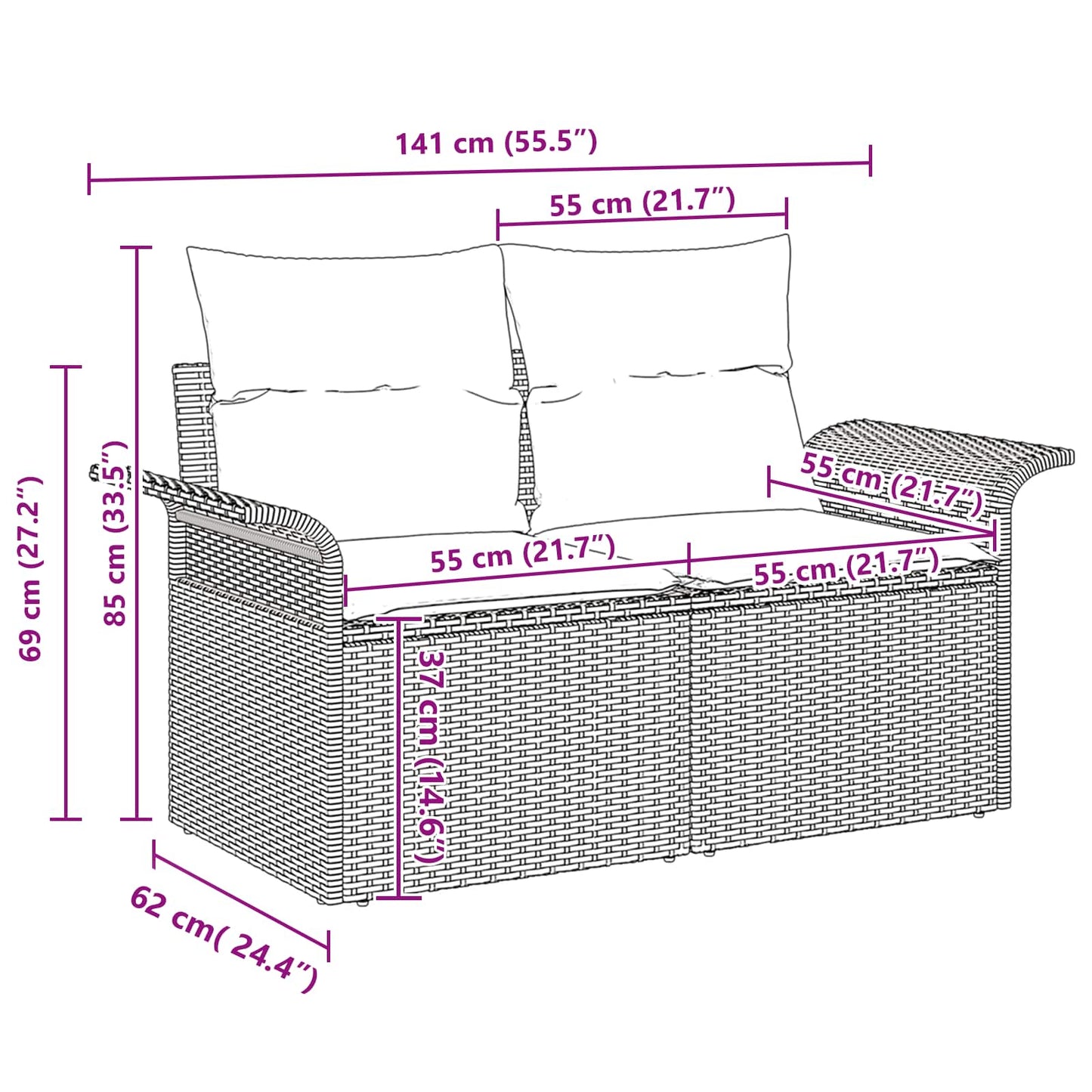 Havesofa Sæt 8 stk. Grå polyrattan