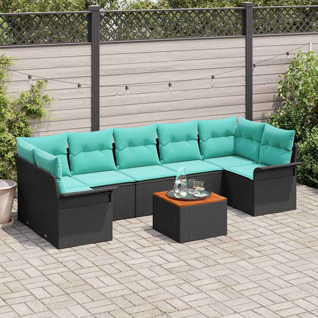 Havesofa Sæt med pude 8 pcs Sort polyrattan