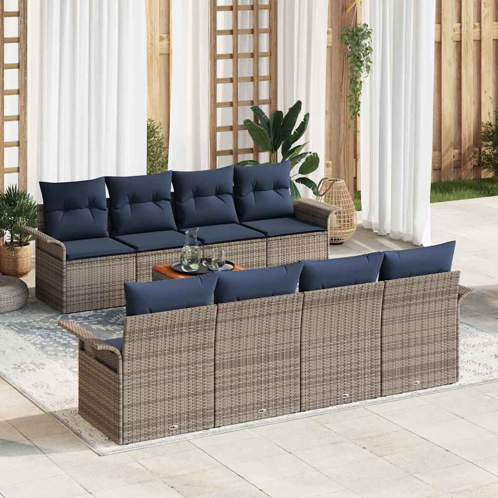 Havesofa Sæt med pude 9 pcs Grå polyrattan