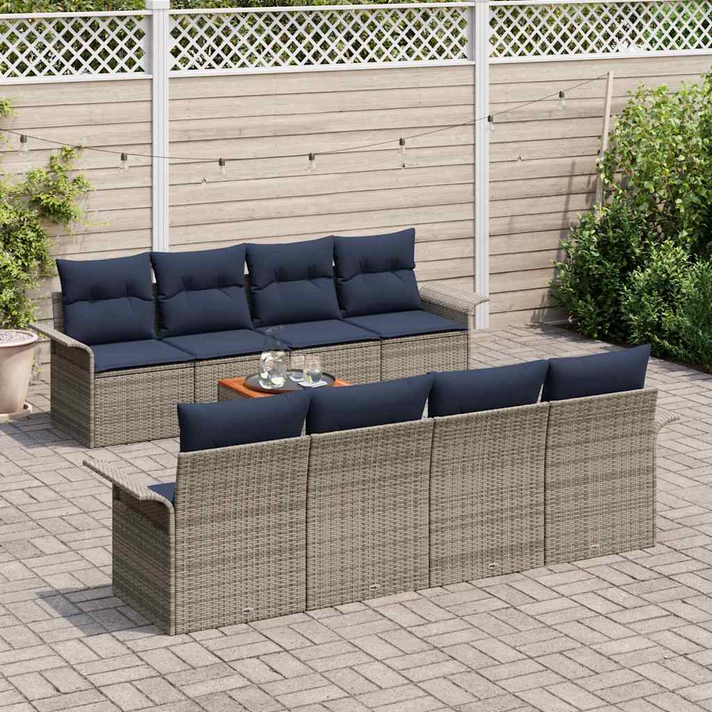 Havesofa Sæt med pude 9 pcs Grå polyrattan