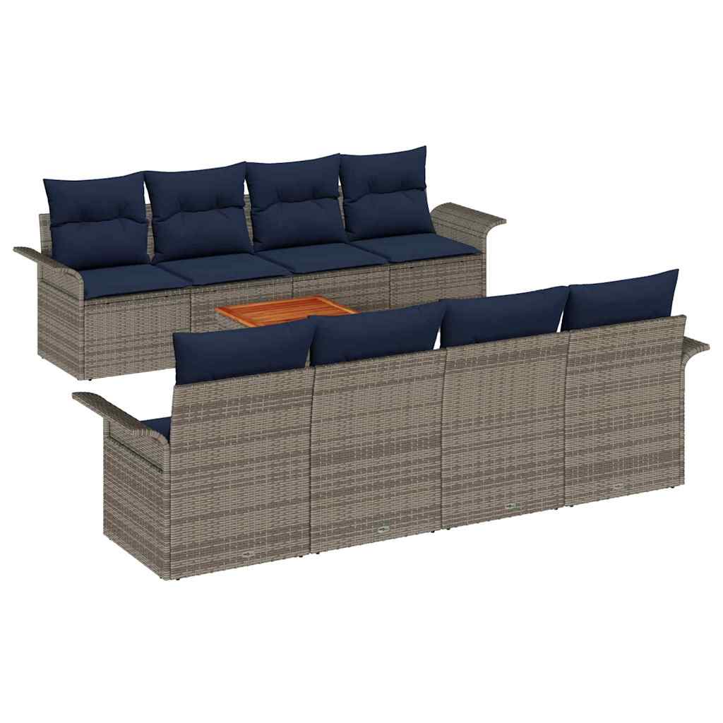 Havesofa Sæt med pude 9 pcs Grå polyrattan