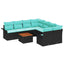 Havesofa Sæt med pude 9 pcs Sort polyrattan