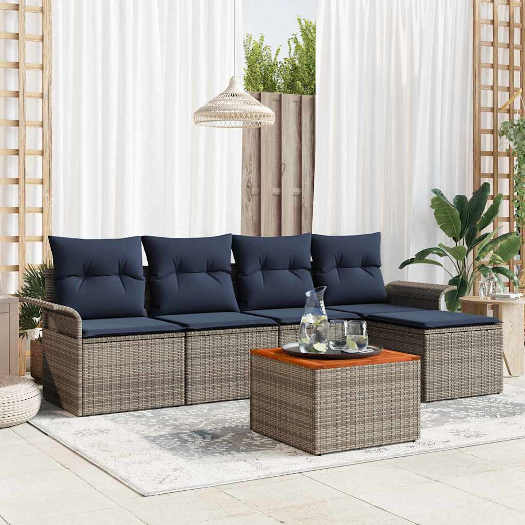 Havesofa Sæt med pude 6 pcs Grå polyrattan