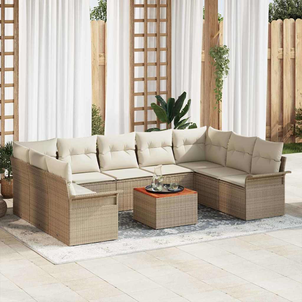 Havesofa Sæt med pude 10 pcs Beige polyrattan