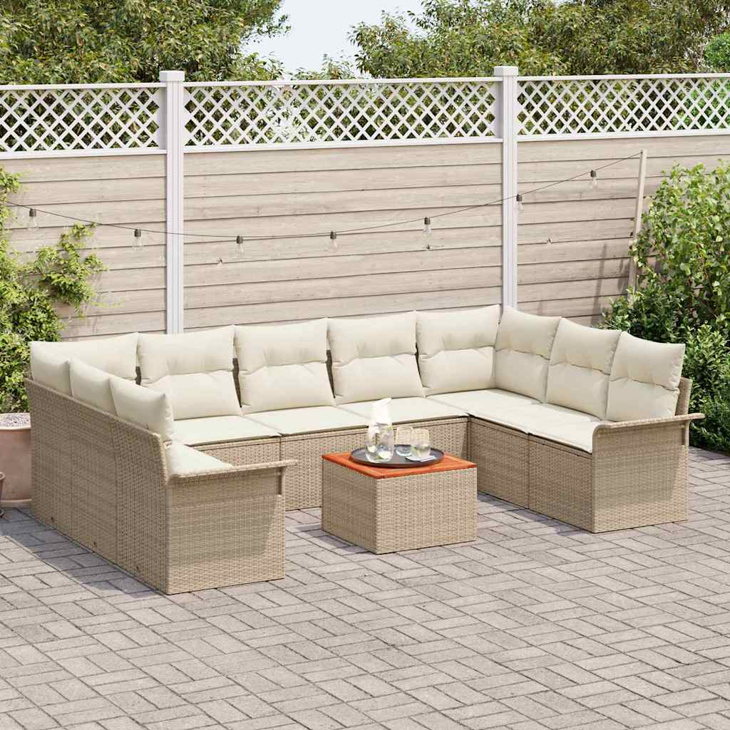 Havesofa Sæt med pude 10 pcs Beige polyrattan