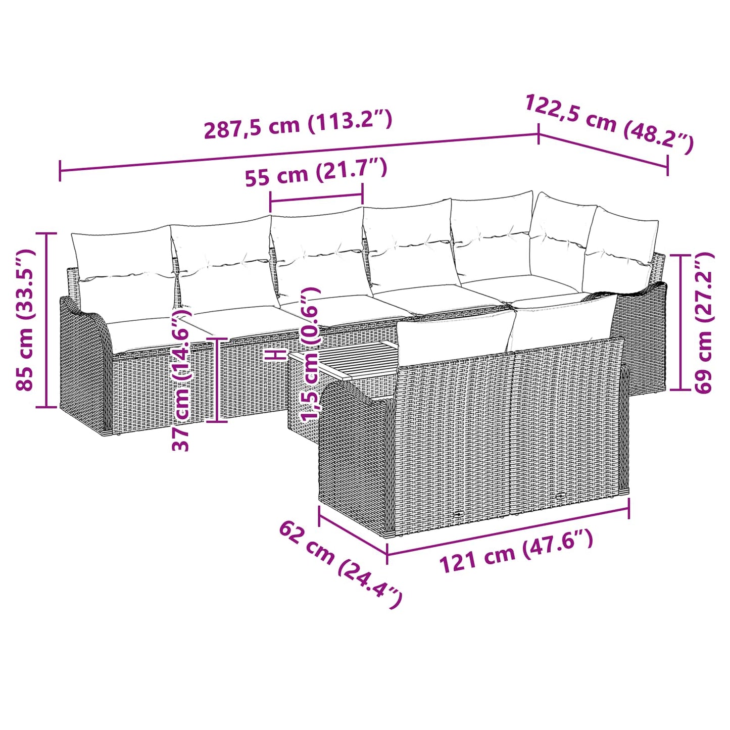 Havesofa Sæt 9 stk. Grå polyrattan