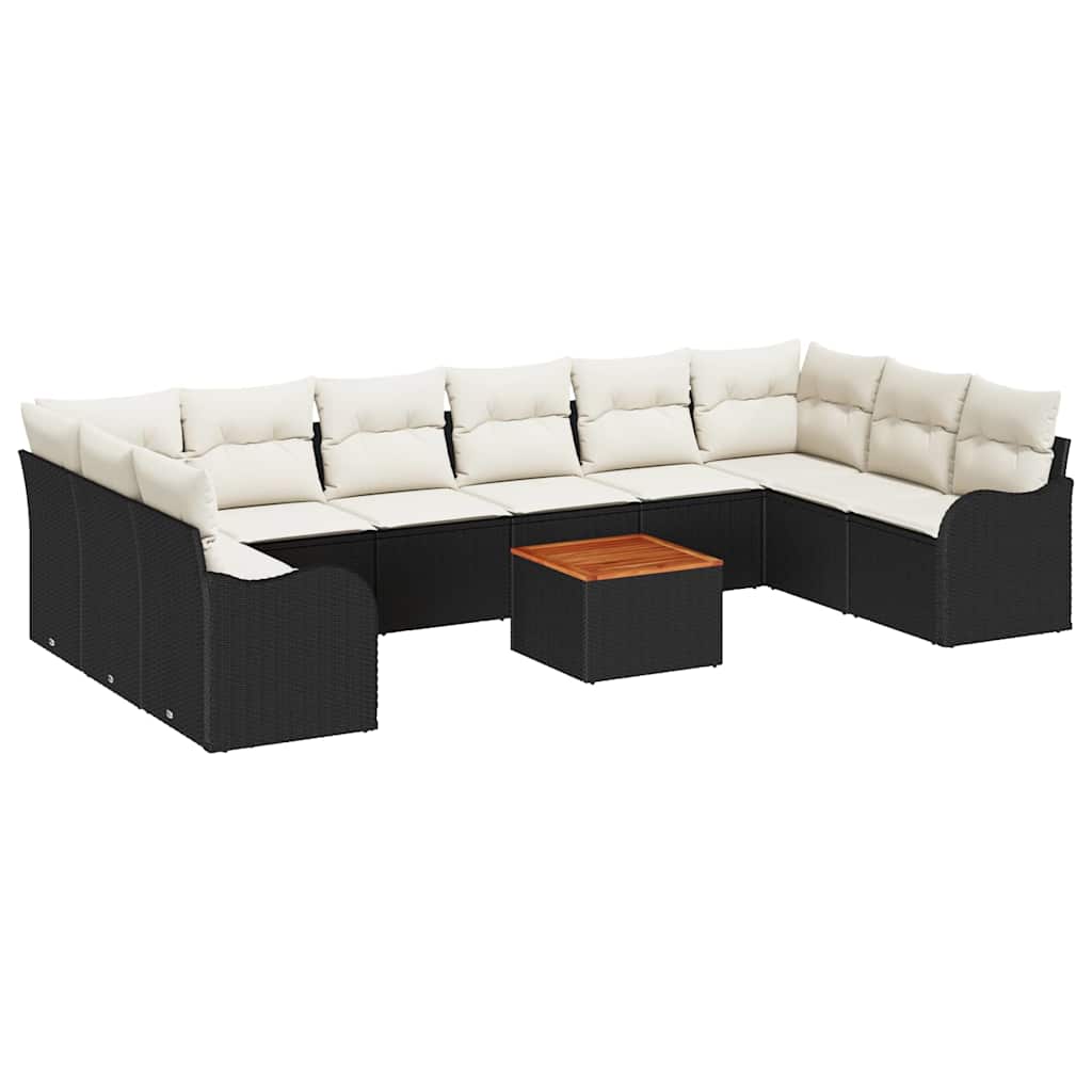 Havesofa Sæt med pude 11 pcs Sort polyrattan