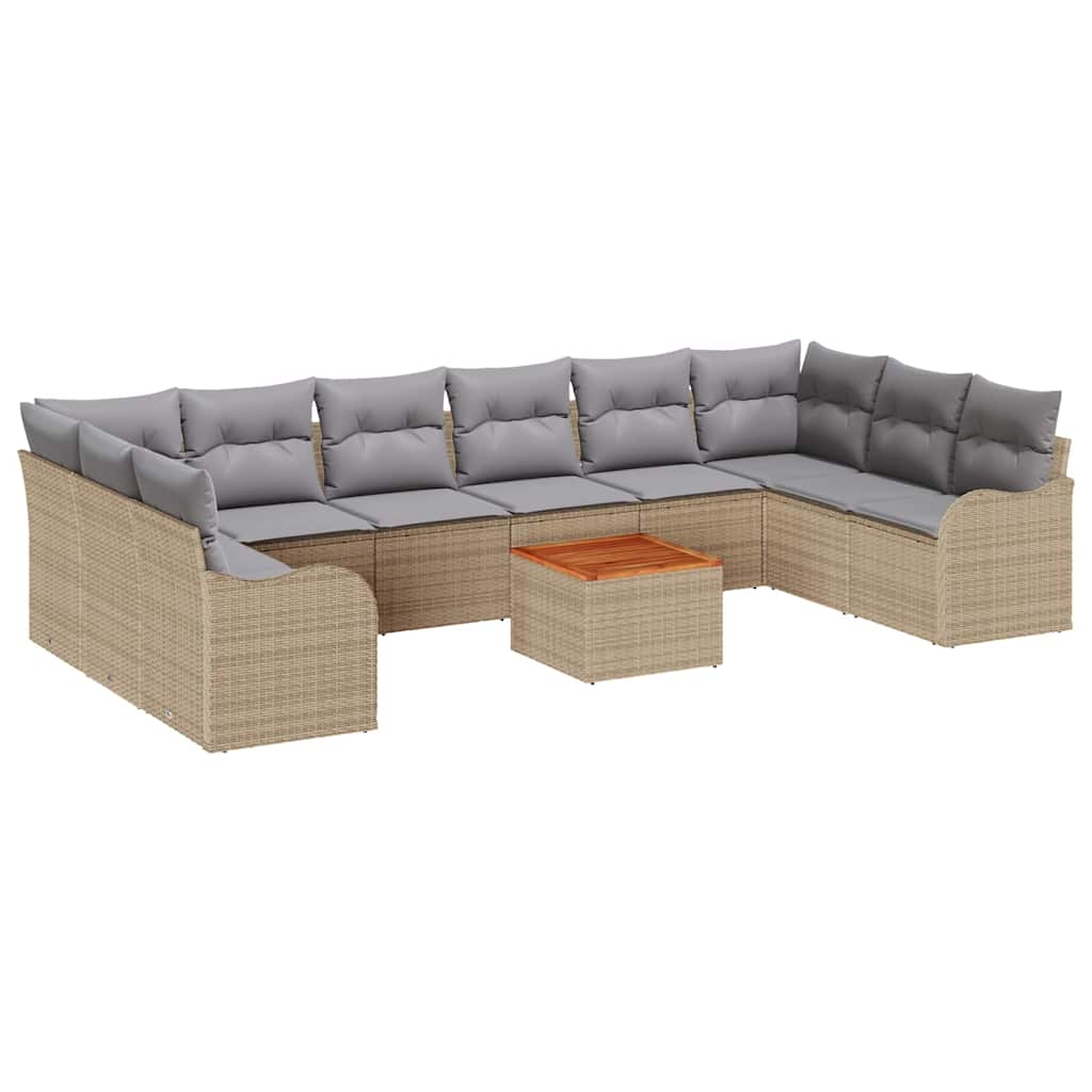 Havesofa Sæt med pude 11 pcs Beige polyrattan