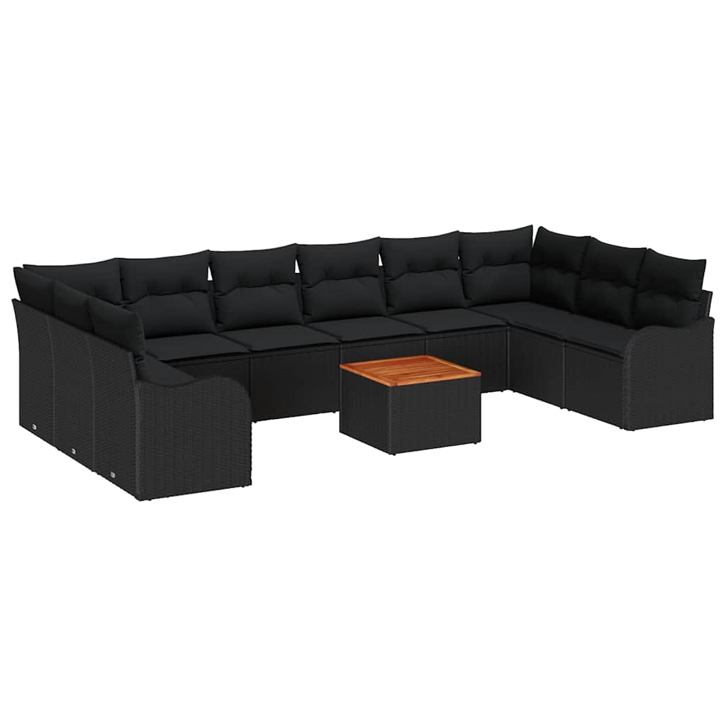 Havesofa Sæt med pude 11 pcs Sort polyrattan