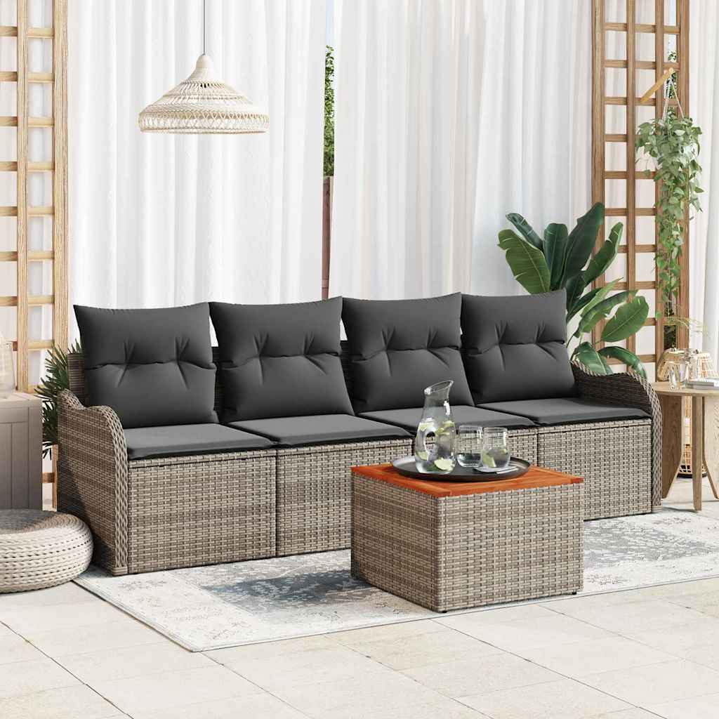 Havesofa Sæt med pude 5 pcs Grå polyrattan