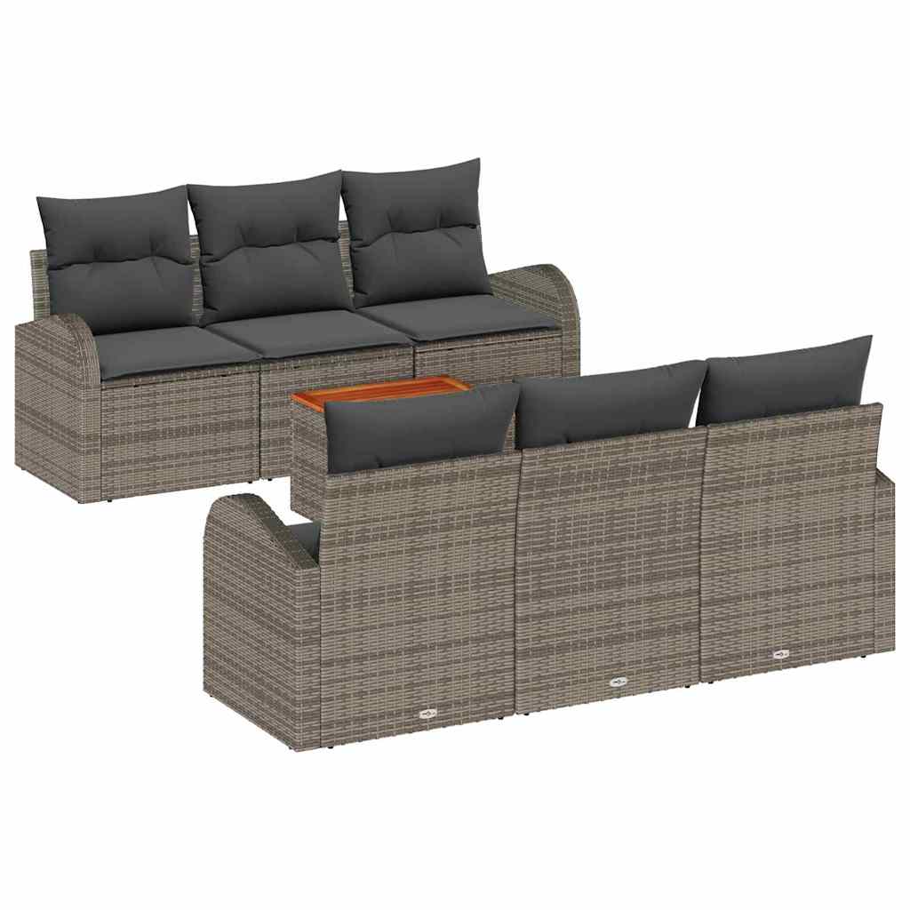 Havesofa Sæt med pude 7 pcs Grå polyrattan