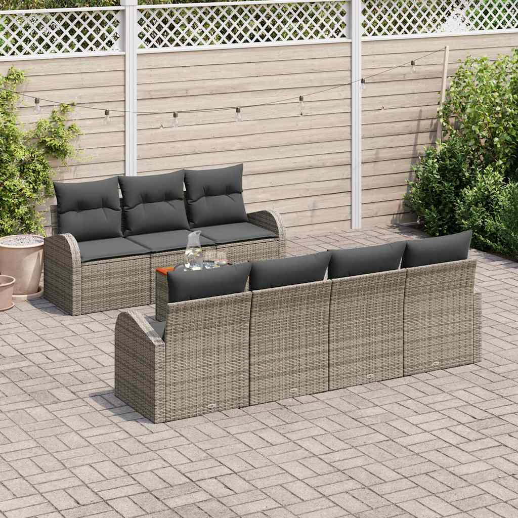 Havesofa Sæt med pude 8 pcs Grå polyrattan